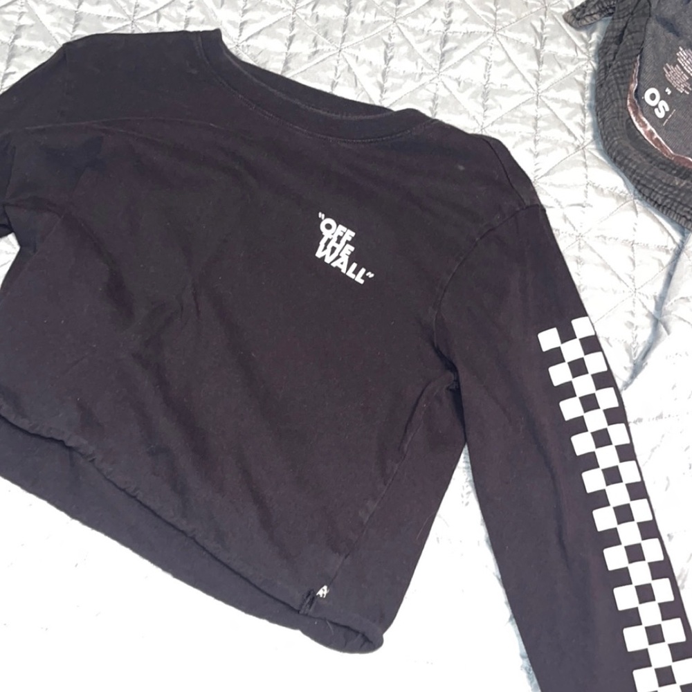 Vans Black Long Sleeve Shirt with Checkered Sleeve